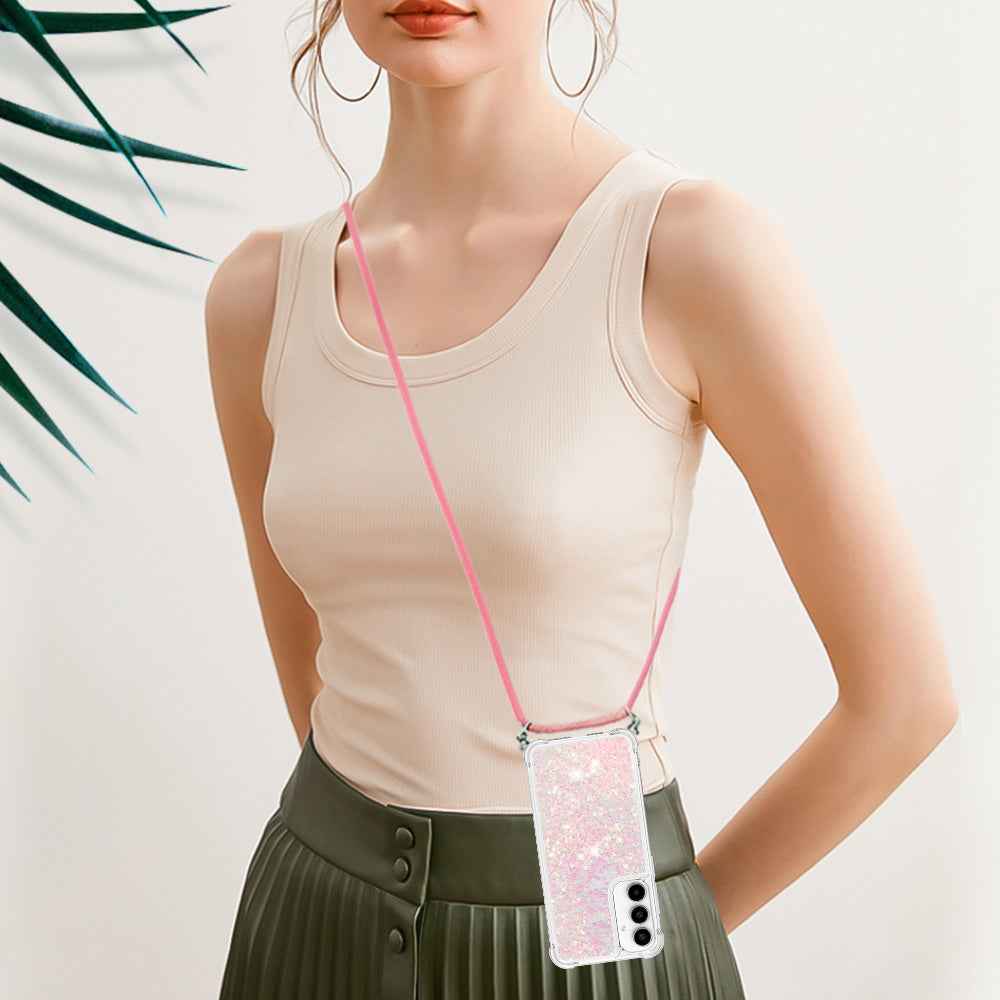 For Samsung Galaxy A57 5G TPU Case Quicksand Phone Cover with Lanyard - Pink / Pentagrams