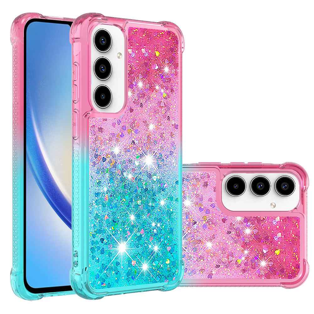 For Samsung Galaxy A57 5G TPU Case Gradient Quicksand Phone Back Cover - Pink+Sky Blue