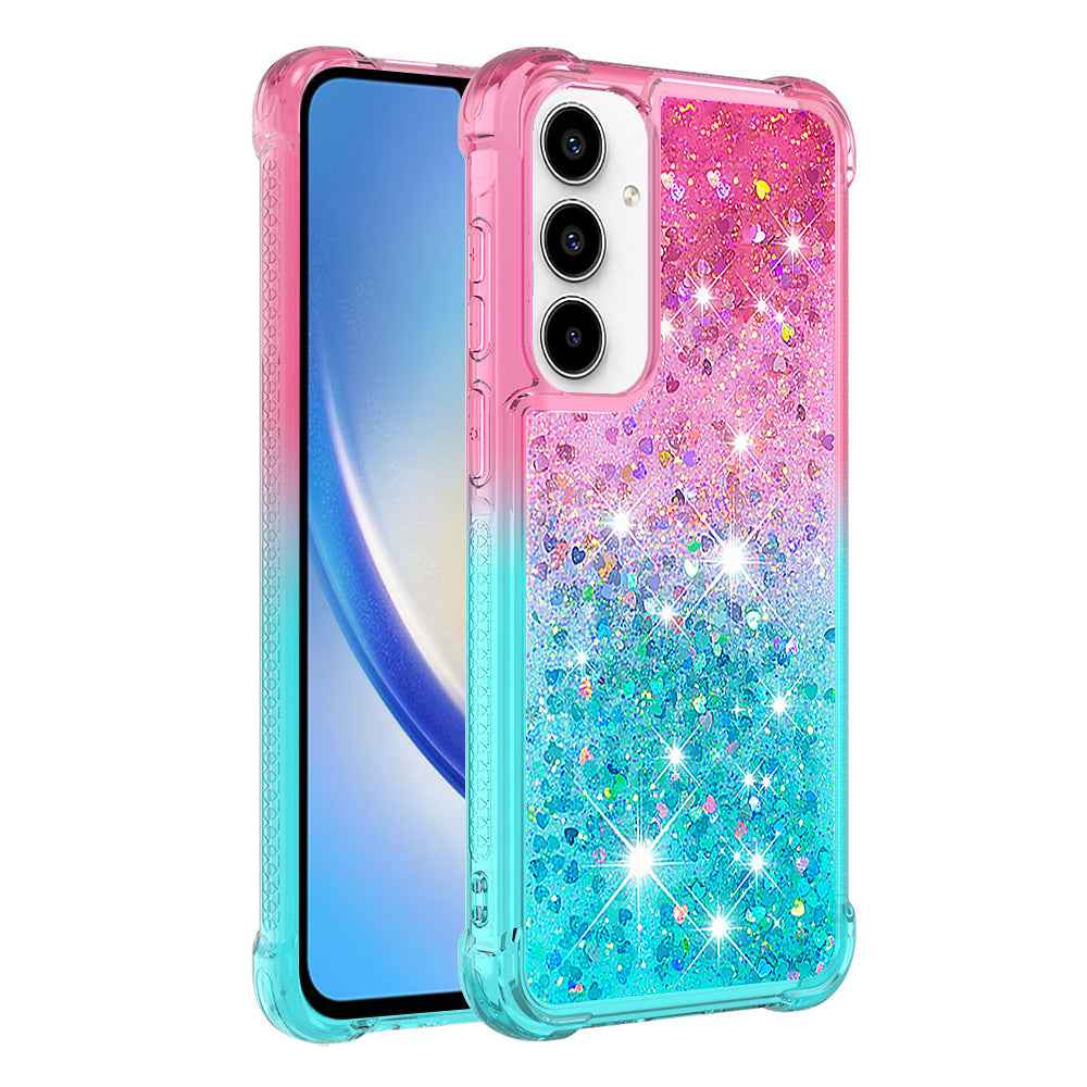 For Samsung Galaxy A57 5G TPU Case Gradient Quicksand Phone Back Cover - Pink+Sky Blue