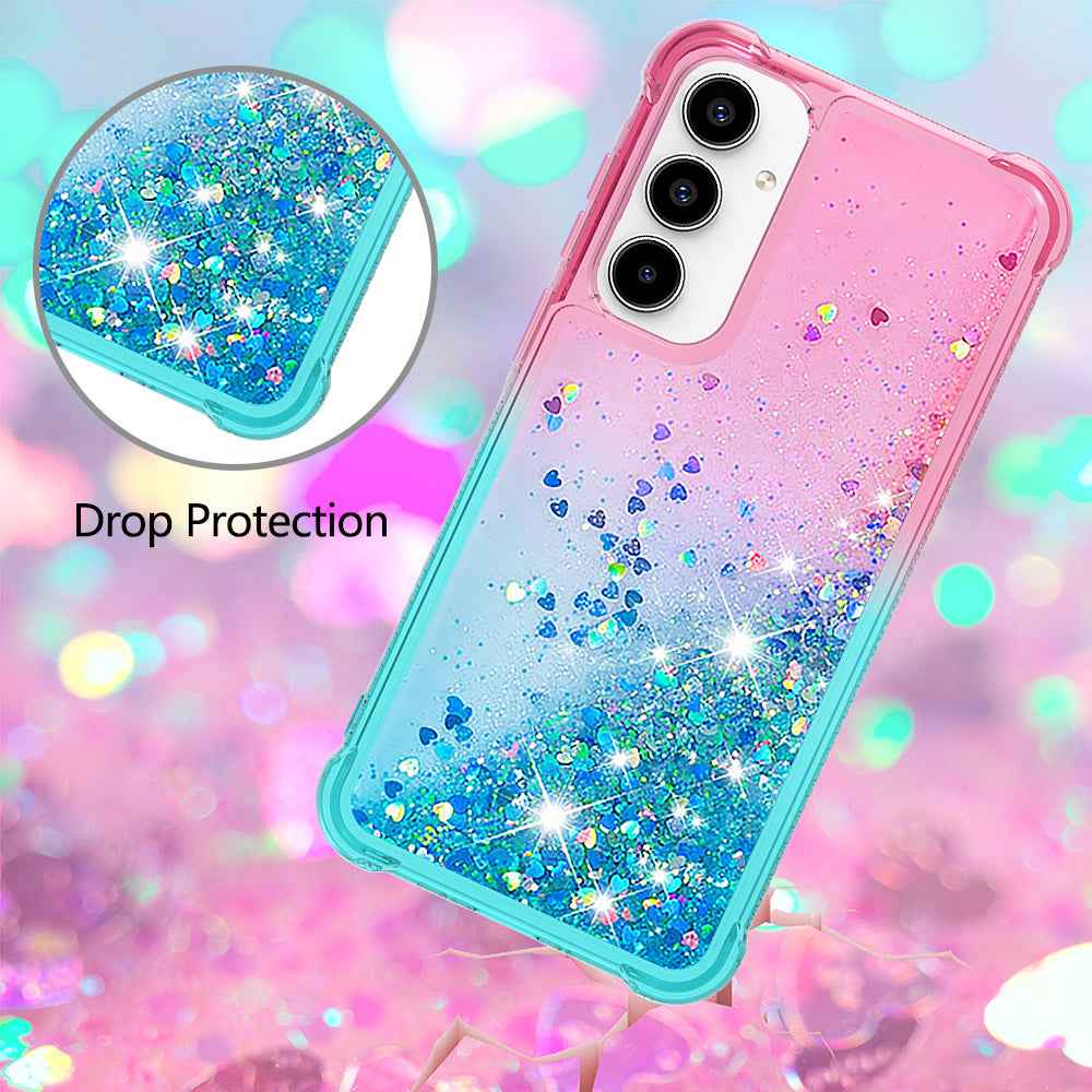 For Samsung Galaxy A57 5G TPU Case Gradient Quicksand Phone Back Cover - Pink+Sky Blue