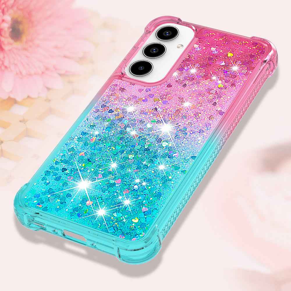 For Samsung Galaxy A57 5G TPU Case Gradient Quicksand Phone Back Cover - Pink+Sky Blue