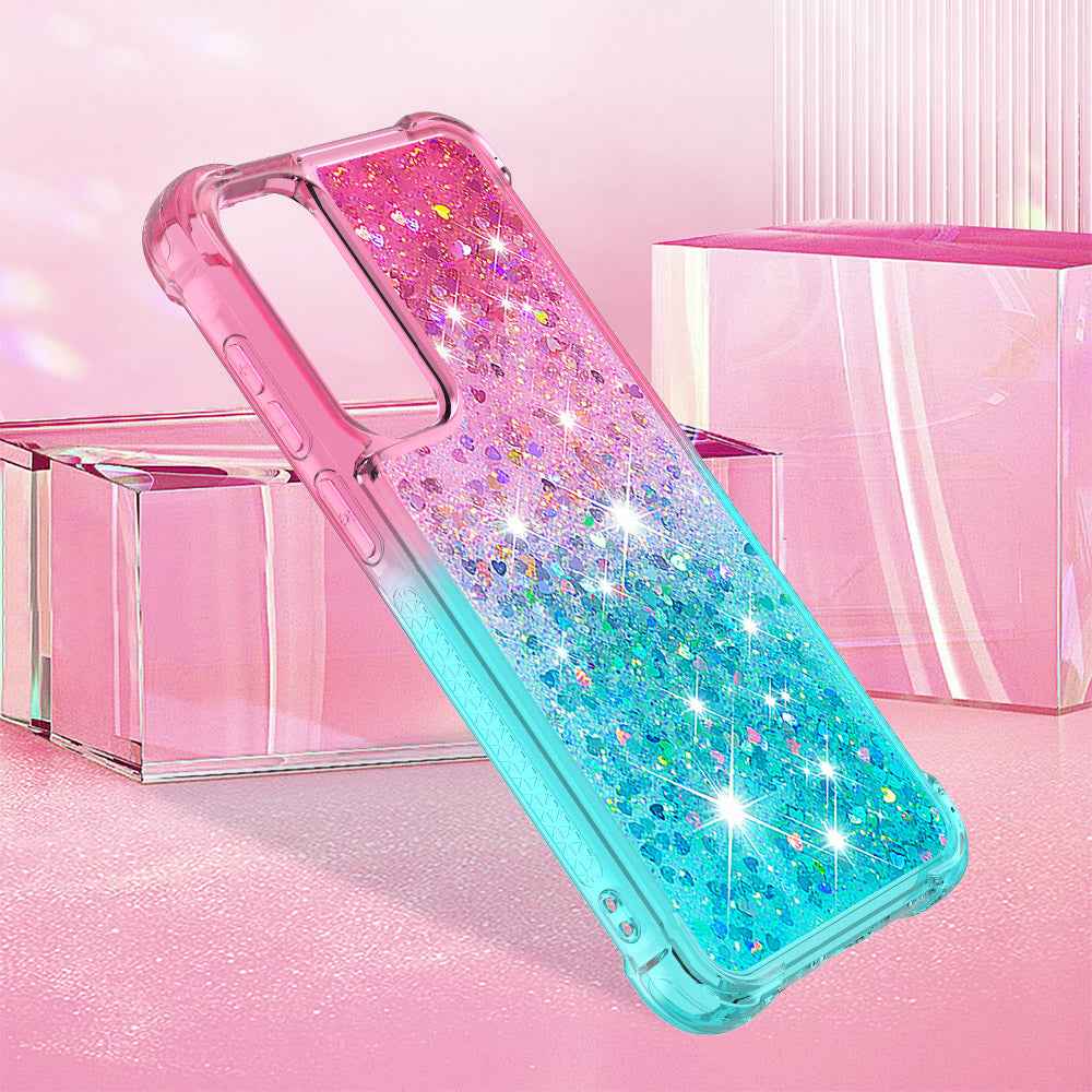 For Samsung Galaxy A57 5G TPU Case Gradient Quicksand Phone Back Cover - Pink+Sky Blue