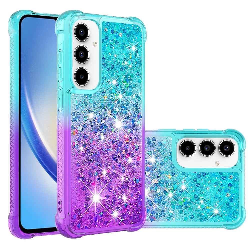 For Samsung Galaxy A57 5G TPU Case Gradient Quicksand Phone Back Cover - Sky Blue+Purple