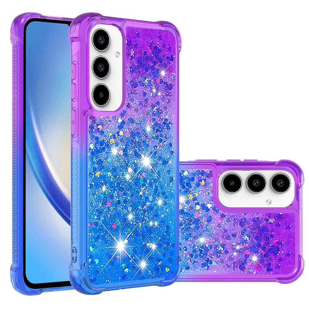 For Samsung Galaxy A57 5G TPU Case Gradient Quicksand Phone Back Cover - Purple+Sky Blue