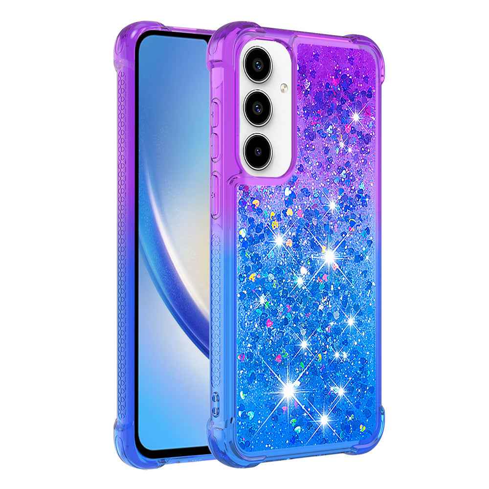 For Samsung Galaxy A57 5G TPU Case Gradient Quicksand Phone Back Cover - Purple+Sky Blue