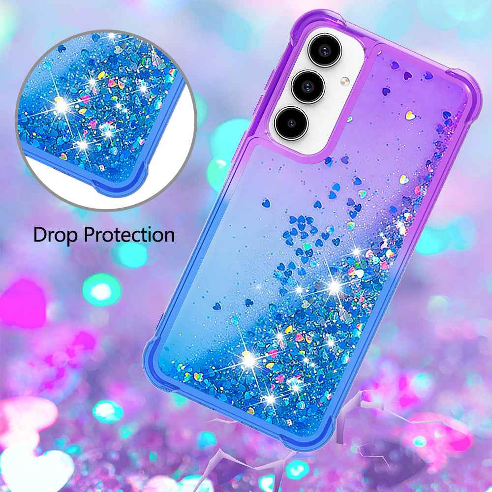 For Samsung Galaxy A57 5G TPU Case Gradient Quicksand Phone Back Cover - Purple+Sky Blue