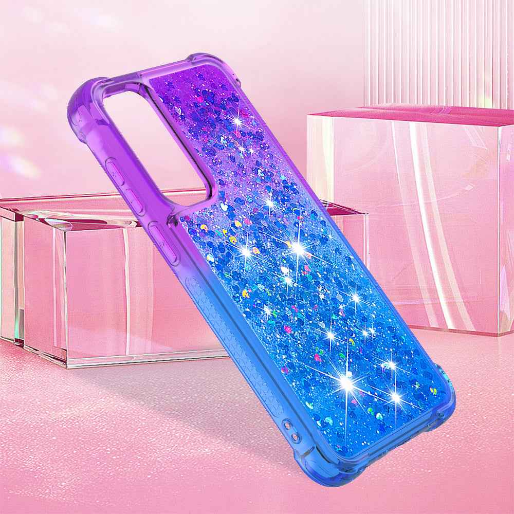 For Samsung Galaxy A57 5G TPU Case Gradient Quicksand Phone Back Cover - Purple+Sky Blue