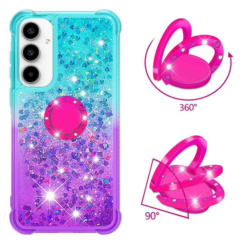 For Samsung Galaxy A57 5G TPU Case with Kickstand Gradiant Quicksand Shockproof Cover - Sky Blue+Purple