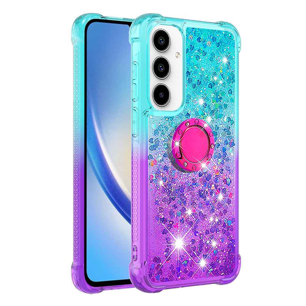 For Samsung Galaxy A57 5G TPU Case with Kickstand Gradiant Quicksand Shockproof Cover - Sky Blue+Purple