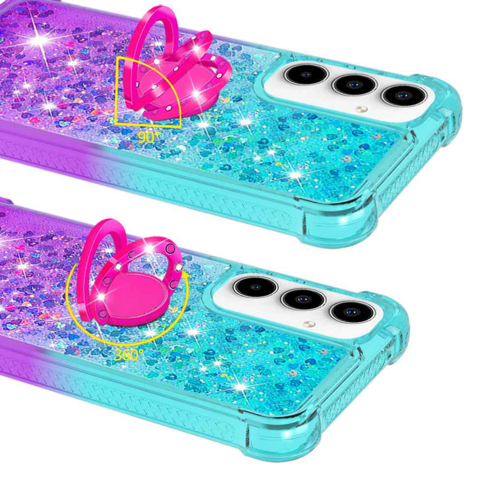For Samsung Galaxy A57 5G TPU Case with Kickstand Gradiant Quicksand Shockproof Cover - Sky Blue+Purple