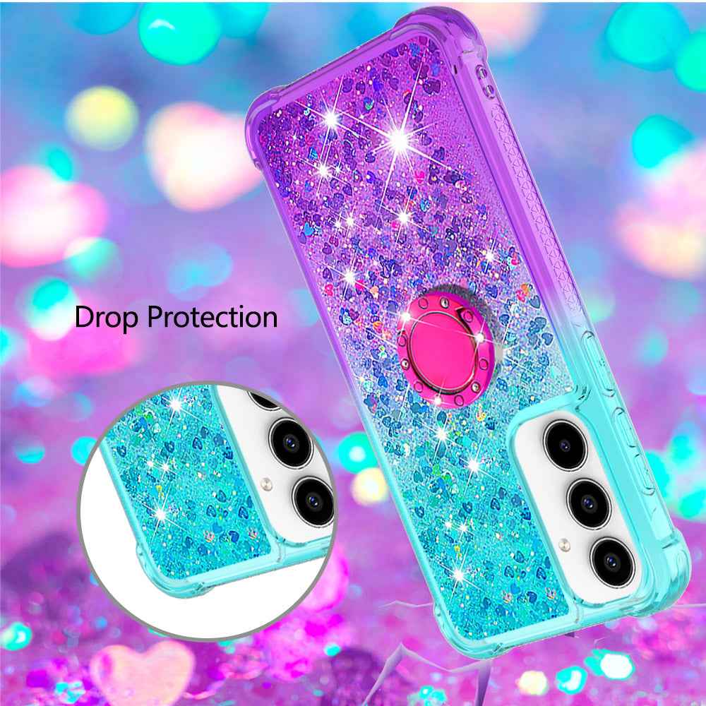 For Samsung Galaxy A57 5G TPU Case with Kickstand Gradiant Quicksand Shockproof Cover - Sky Blue+Purple