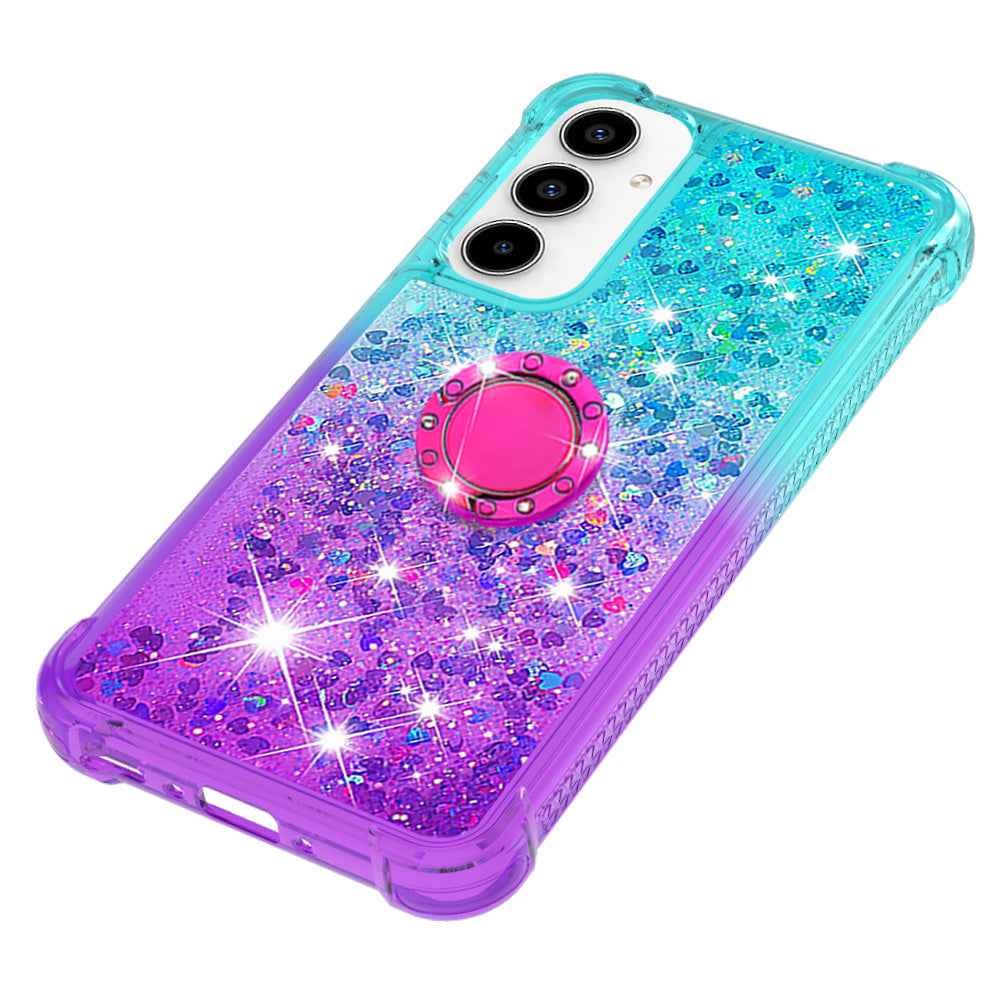 For Samsung Galaxy A57 5G TPU Case with Kickstand Gradiant Quicksand Shockproof Cover - Sky Blue+Purple