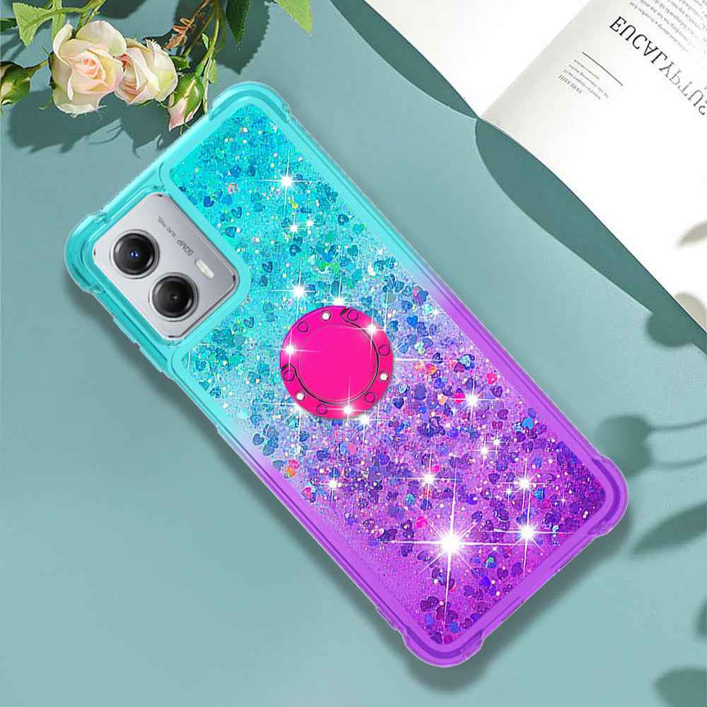 For Samsung Galaxy A57 5G TPU Case with Kickstand Gradiant Quicksand Shockproof Cover - Sky Blue+Purple