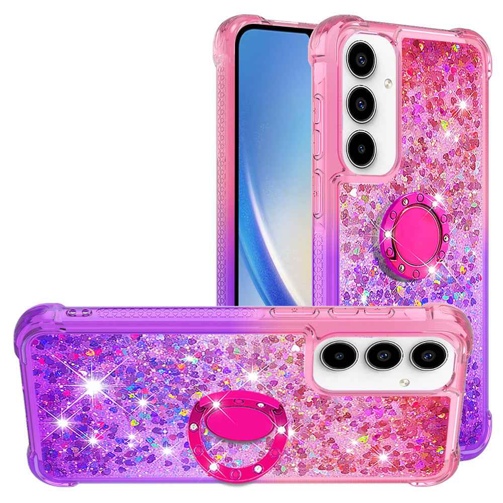 For Samsung Galaxy A57 5G TPU Case with Kickstand Gradiant Quicksand Shockproof Cover - Pink+Purple