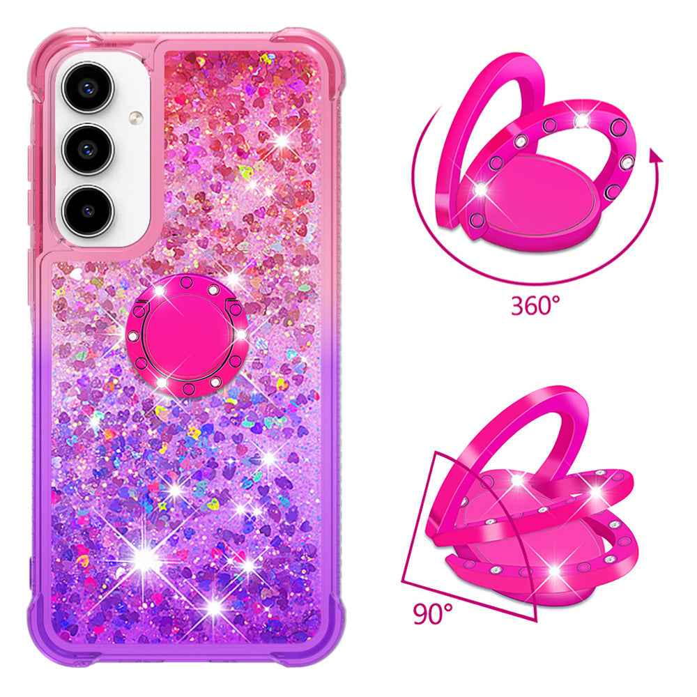 For Samsung Galaxy A57 5G TPU Case with Kickstand Gradiant Quicksand Shockproof Cover - Pink+Purple