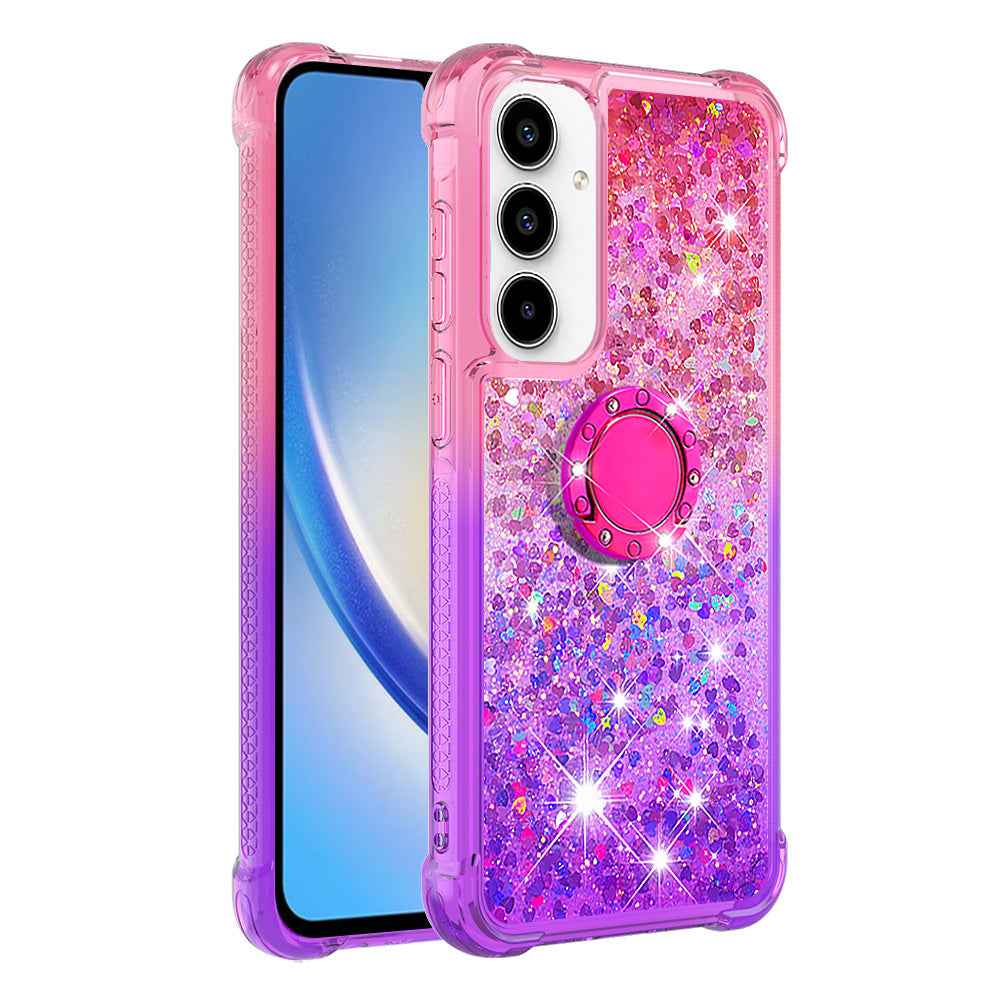 For Samsung Galaxy A57 5G TPU Case with Kickstand Gradiant Quicksand Shockproof Cover - Pink+Purple
