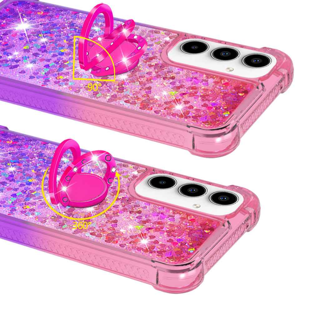 For Samsung Galaxy A57 5G TPU Case with Kickstand Gradiant Quicksand Shockproof Cover - Pink+Purple
