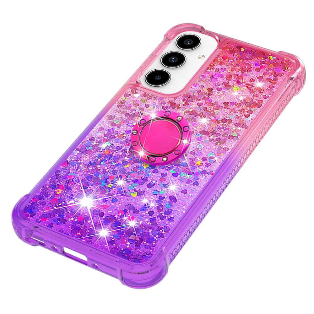 For Samsung Galaxy A57 5G TPU Case with Kickstand Gradiant Quicksand Shockproof Cover - Pink+Purple