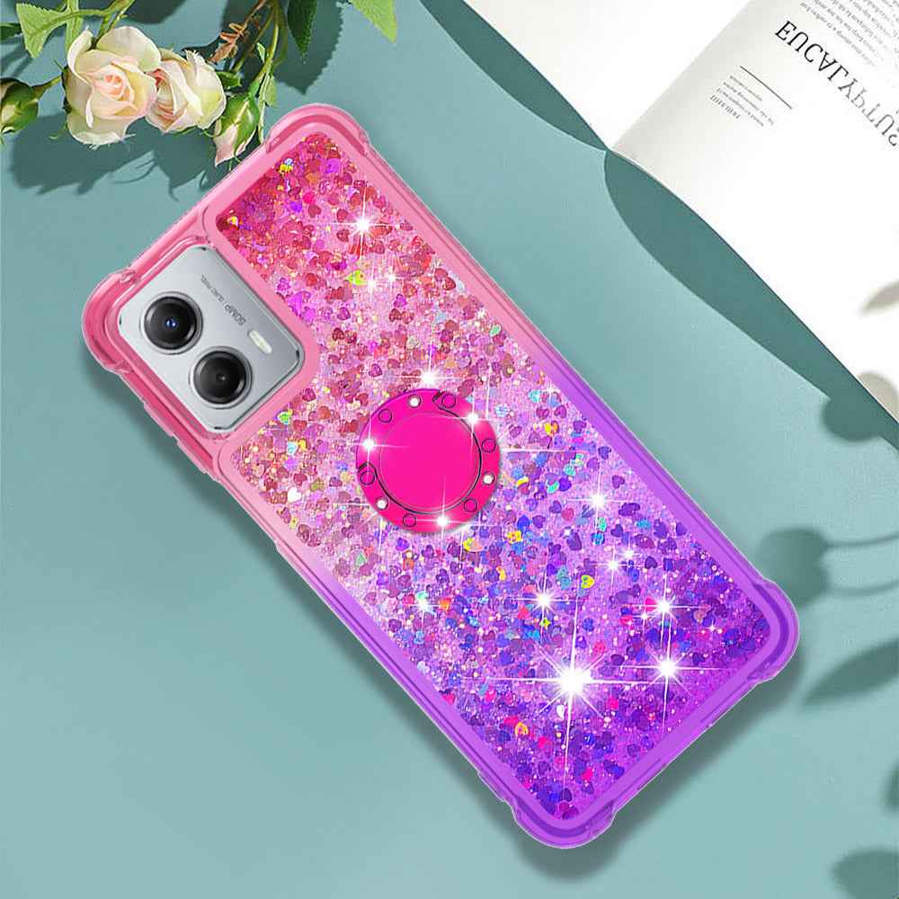For Samsung Galaxy A57 5G TPU Case with Kickstand Gradiant Quicksand Shockproof Cover - Pink+Purple