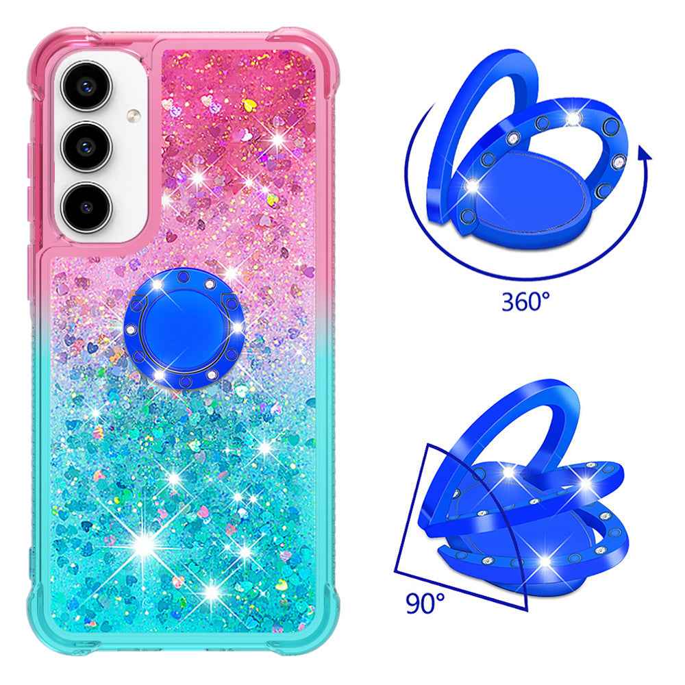 For Samsung Galaxy A57 5G TPU Case with Kickstand Gradiant Quicksand Shockproof Cover - Pink+Sky Blue