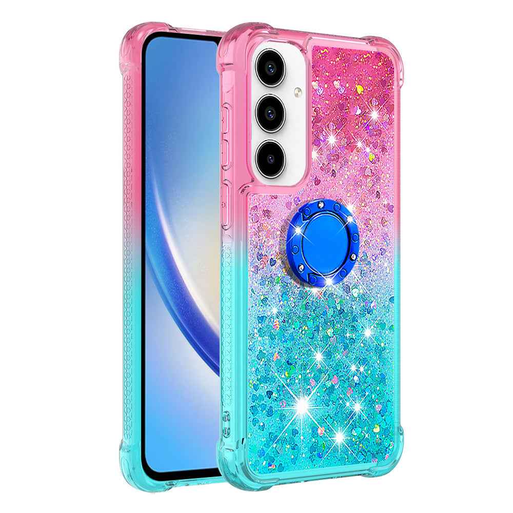 For Samsung Galaxy A57 5G TPU Case with Kickstand Gradiant Quicksand Shockproof Cover - Pink+Sky Blue