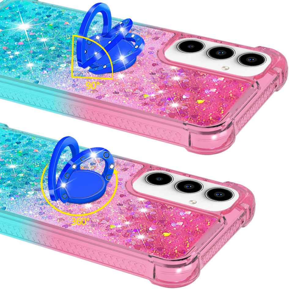 For Samsung Galaxy A57 5G TPU Case with Kickstand Gradiant Quicksand Shockproof Cover - Pink+Sky Blue