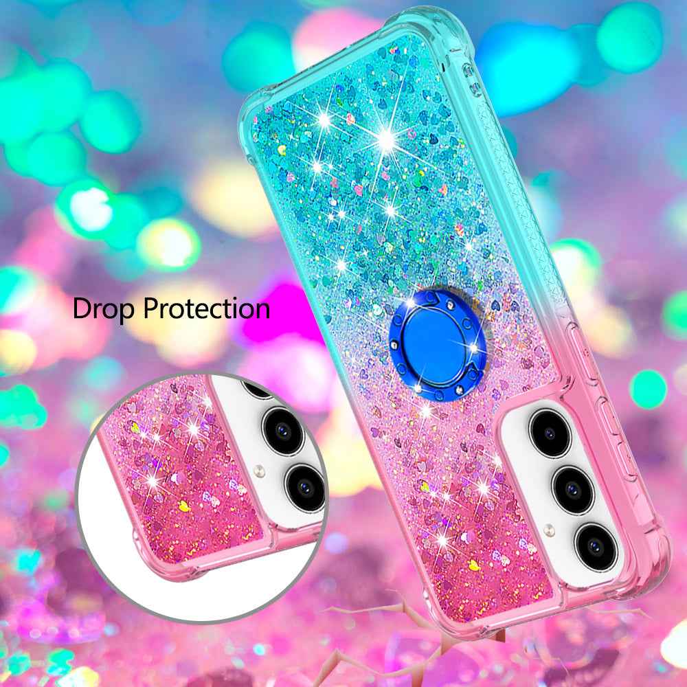 For Samsung Galaxy A57 5G TPU Case with Kickstand Gradiant Quicksand Shockproof Cover - Pink+Sky Blue