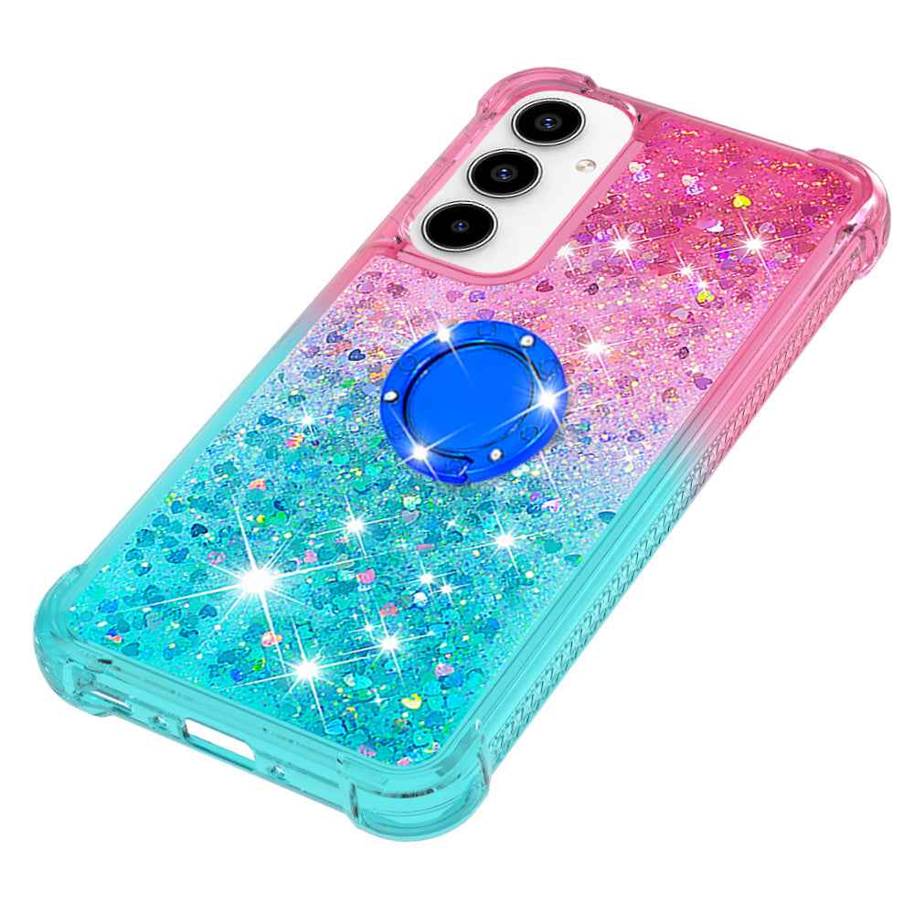 For Samsung Galaxy A57 5G TPU Case with Kickstand Gradiant Quicksand Shockproof Cover - Pink+Sky Blue