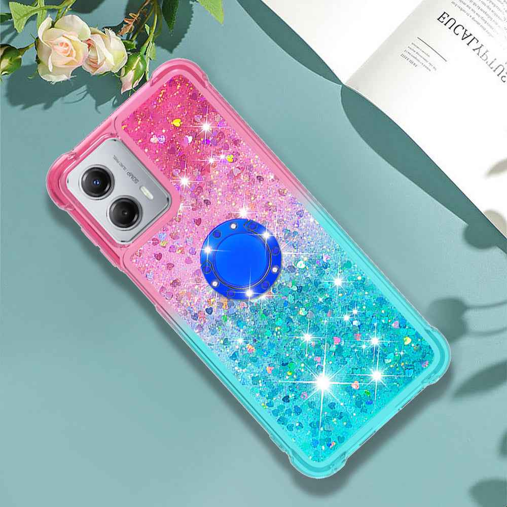 For Samsung Galaxy A57 5G TPU Case with Kickstand Gradiant Quicksand Shockproof Cover - Pink+Sky Blue