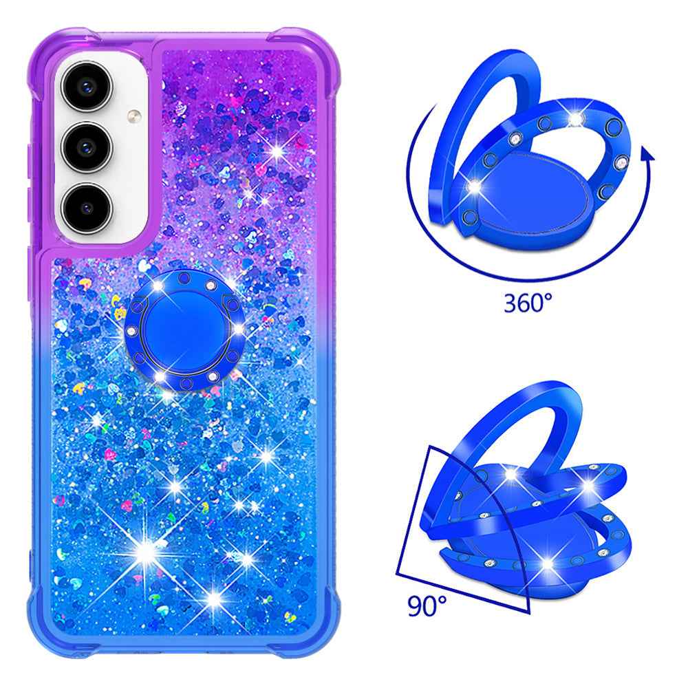 For Samsung Galaxy A57 5G TPU Case with Kickstand Gradiant Quicksand Shockproof Cover - Purple+Sky Blue
