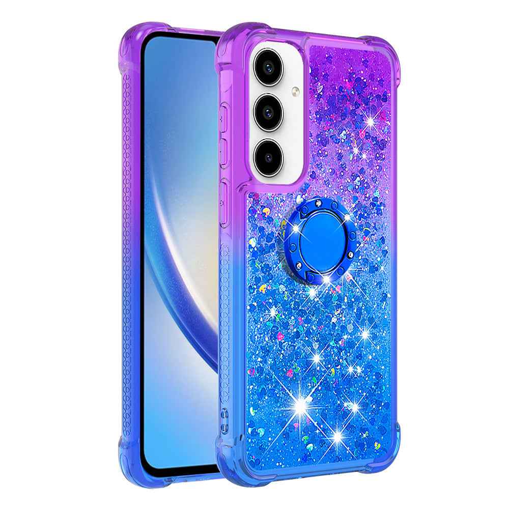 For Samsung Galaxy A57 5G TPU Case with Kickstand Gradiant Quicksand Shockproof Cover - Purple+Sky Blue
