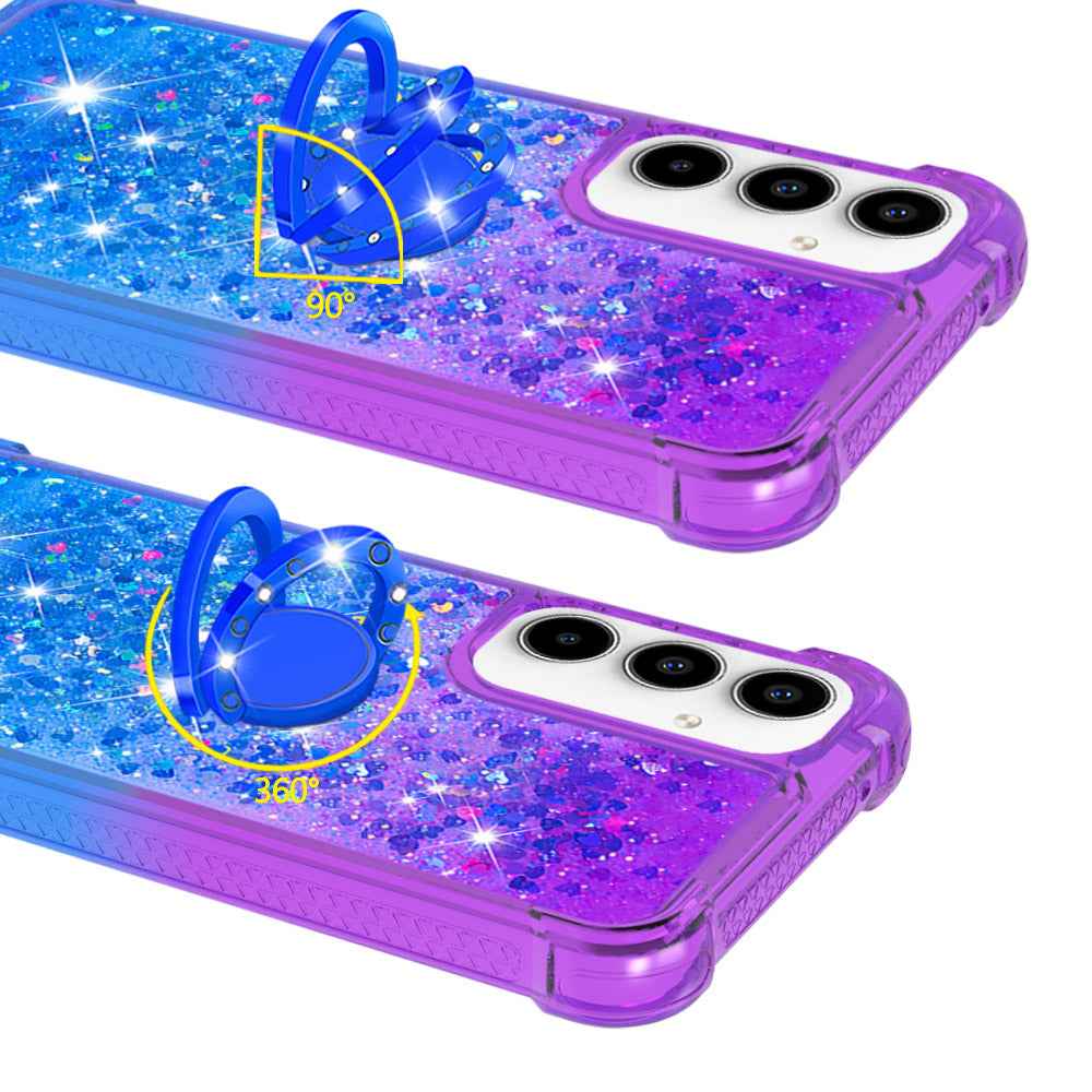 For Samsung Galaxy A57 5G TPU Case with Kickstand Gradiant Quicksand Shockproof Cover - Purple+Sky Blue
