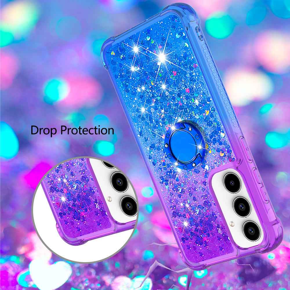 For Samsung Galaxy A57 5G TPU Case with Kickstand Gradiant Quicksand Shockproof Cover - Purple+Sky Blue