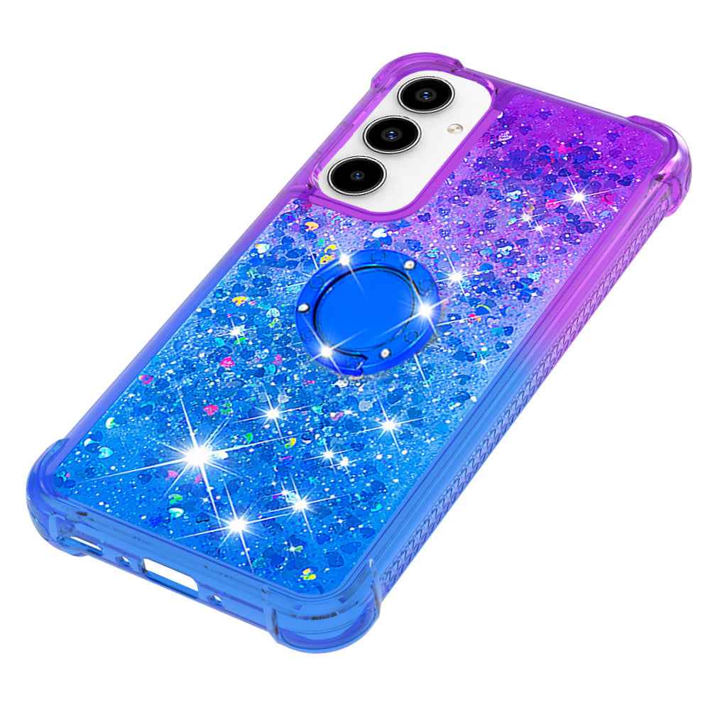 For Samsung Galaxy A57 5G TPU Case with Kickstand Gradiant Quicksand Shockproof Cover - Purple+Sky Blue