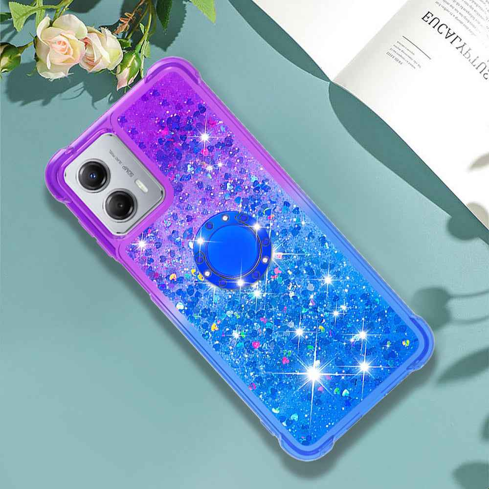 For Samsung Galaxy A57 5G TPU Case with Kickstand Gradiant Quicksand Shockproof Cover - Purple+Sky Blue