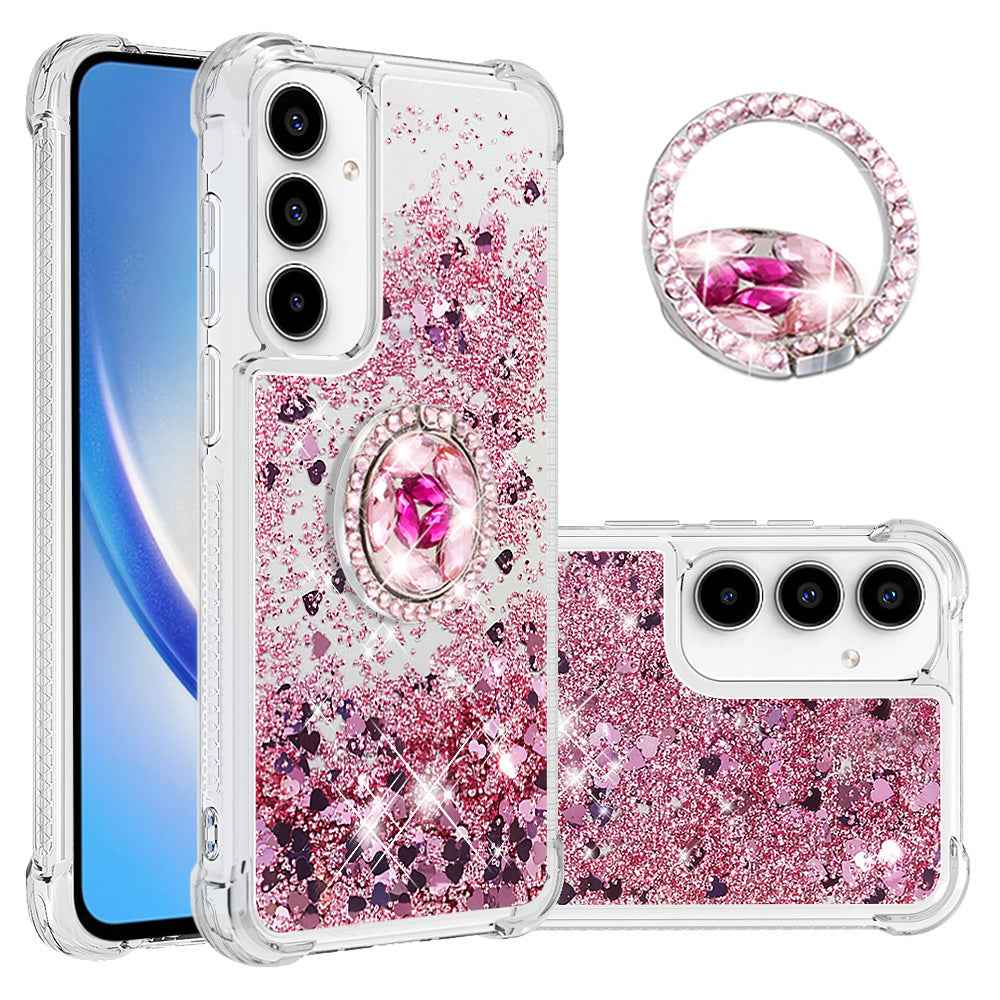 For Samsung Galaxy A57 5G TPU Case with Kickstand Quicksand Shockproof Cover - Rose Gold / Hearts