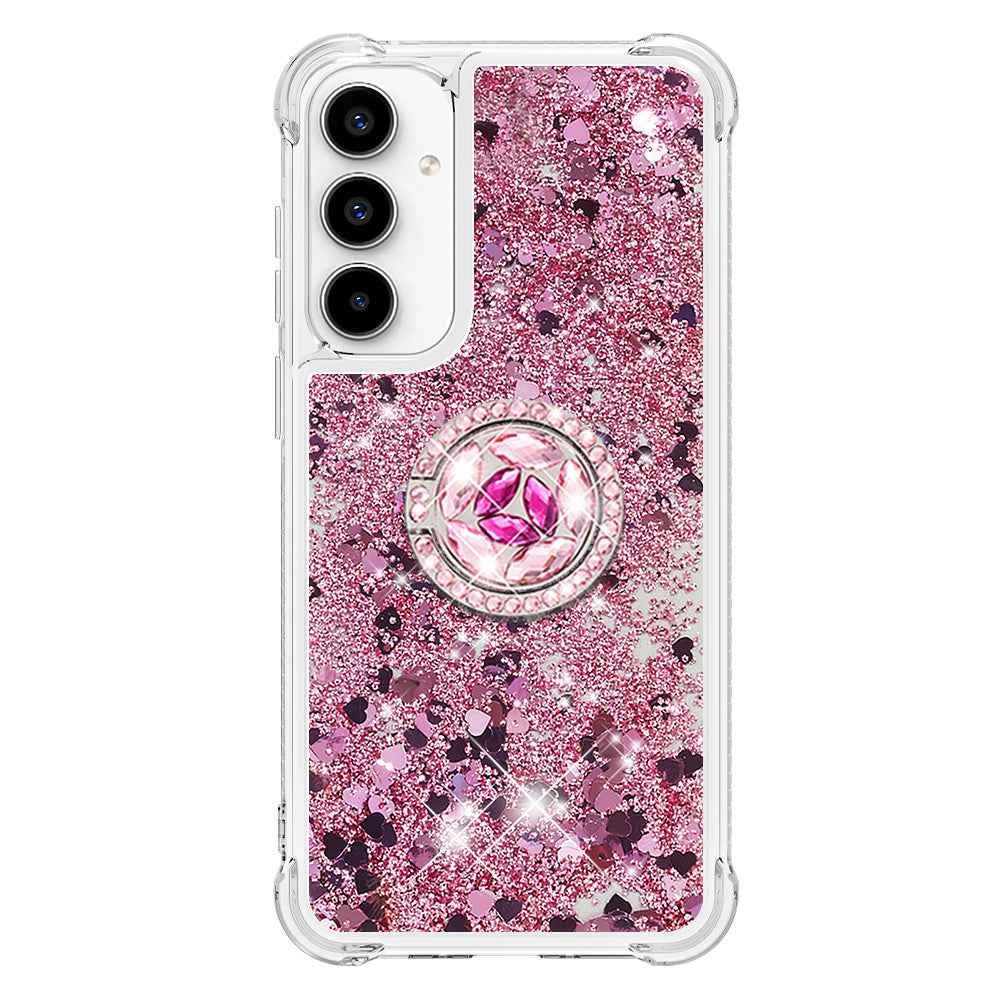 For Samsung Galaxy A57 5G TPU Case with Kickstand Quicksand Shockproof Cover - Rose Gold / Hearts