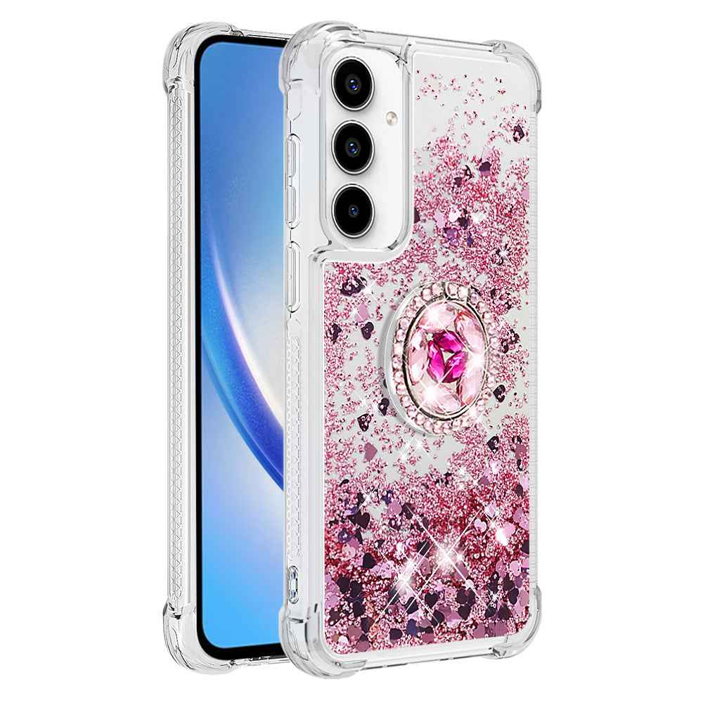 For Samsung Galaxy A57 5G TPU Case with Kickstand Quicksand Shockproof Cover - Rose Gold / Hearts