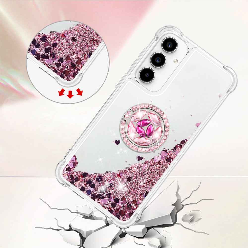 For Samsung Galaxy A57 5G TPU Case with Kickstand Quicksand Shockproof Cover - Rose Gold / Hearts