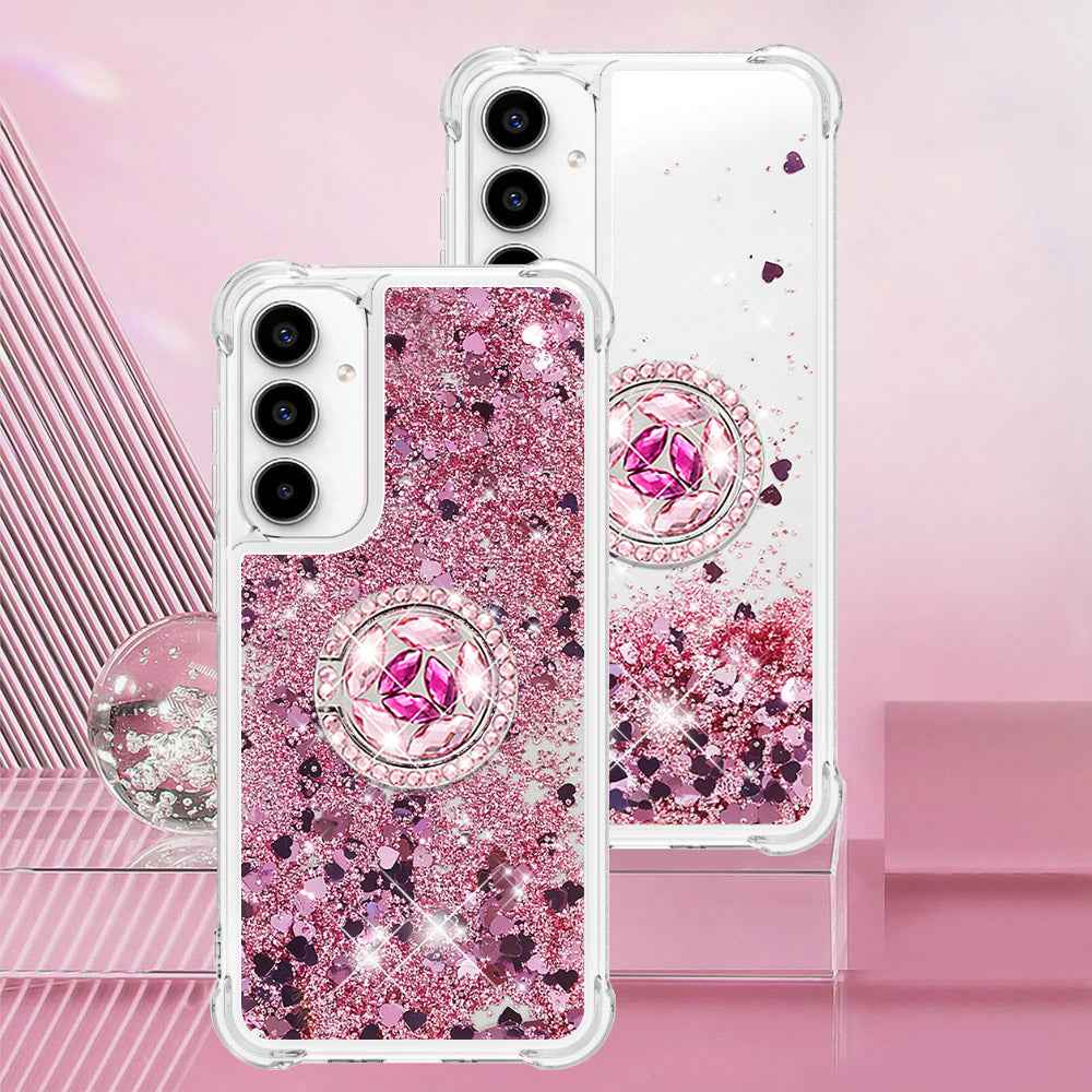 For Samsung Galaxy A57 5G TPU Case with Kickstand Quicksand Shockproof Cover - Rose Gold / Hearts