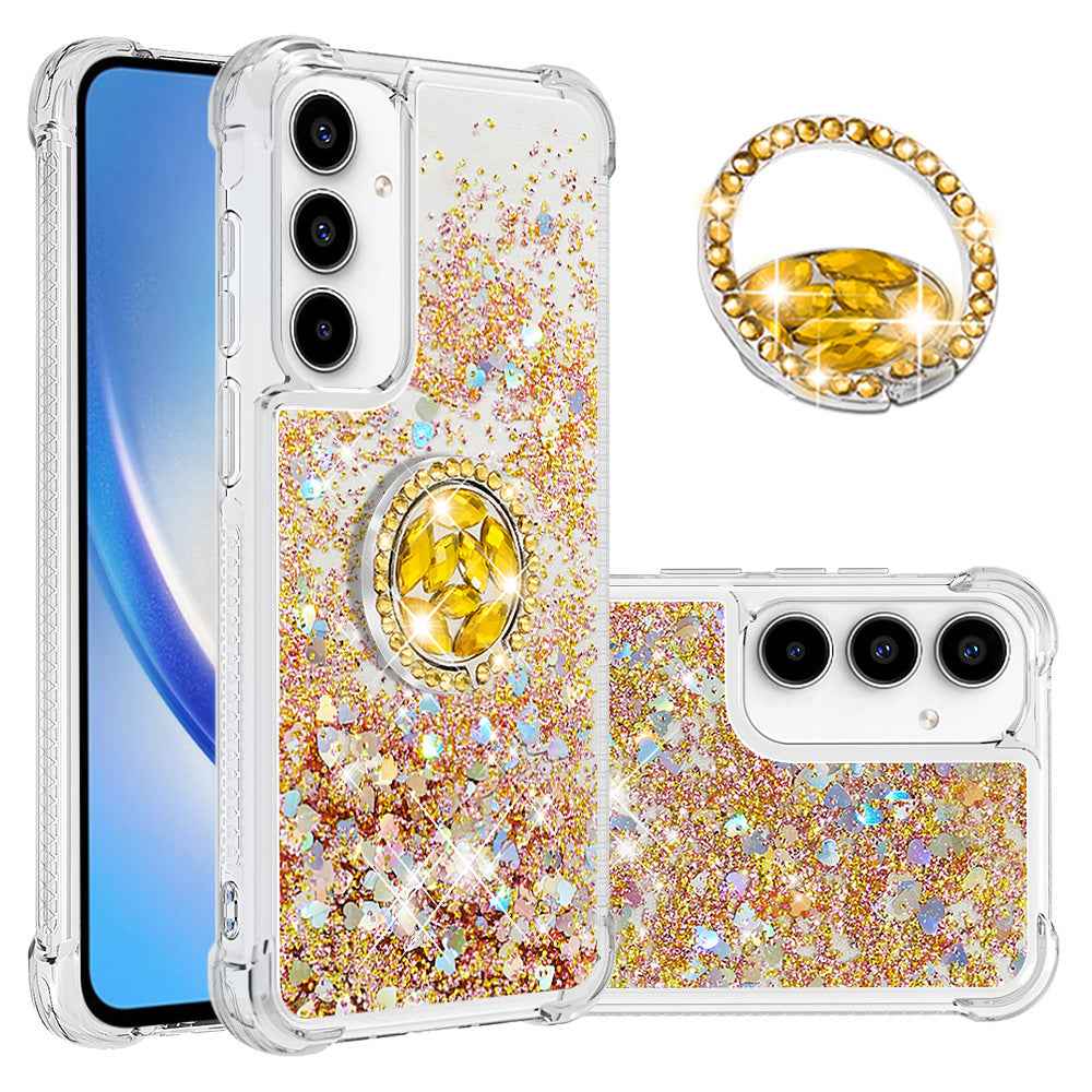 For Samsung Galaxy A57 5G TPU Case with Kickstand Quicksand Shockproof Cover - Gold / Hearts