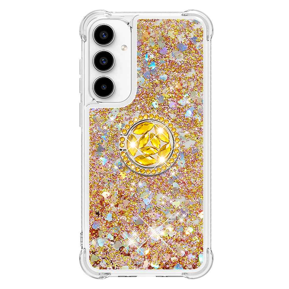 For Samsung Galaxy A57 5G TPU Case with Kickstand Quicksand Shockproof Cover - Gold / Hearts