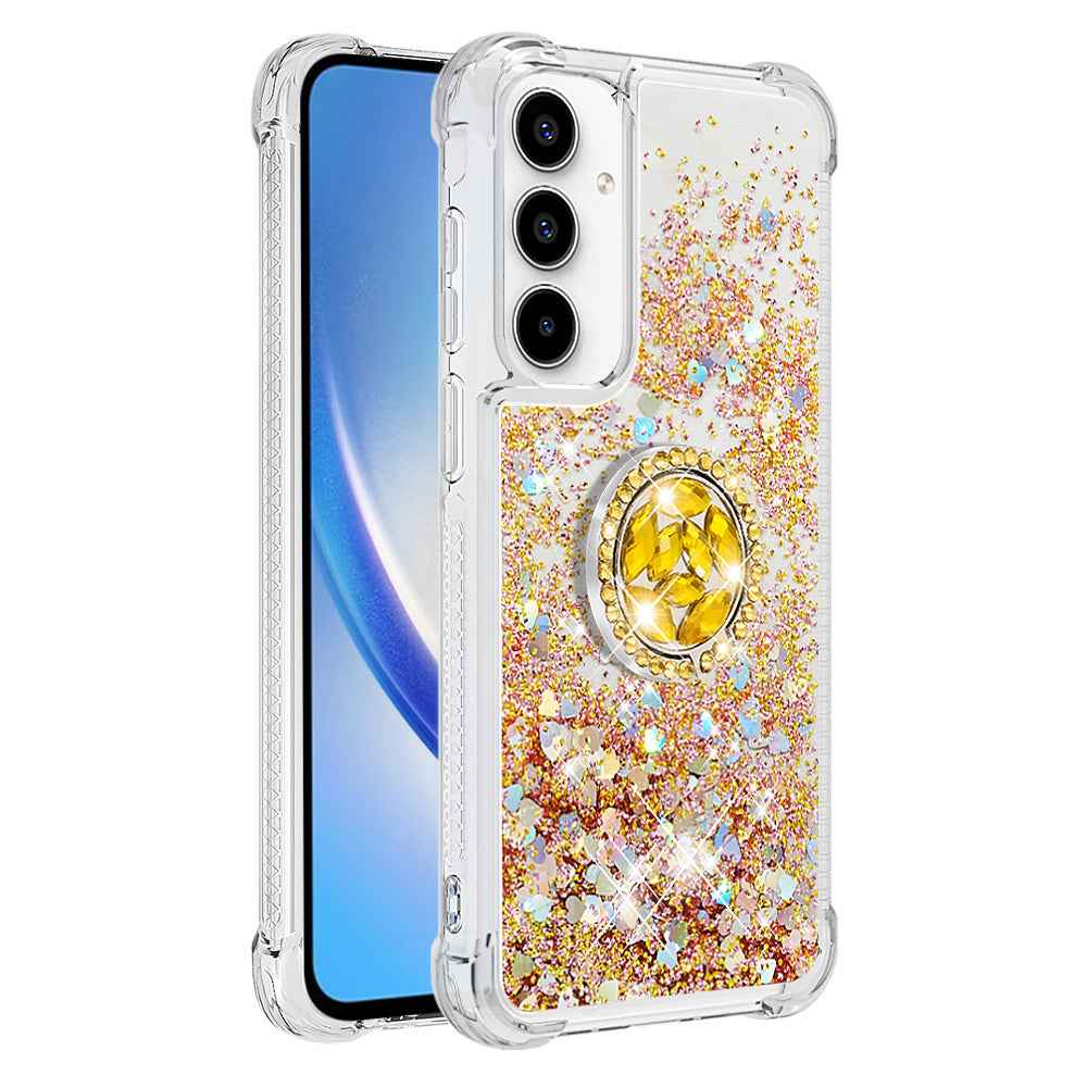 For Samsung Galaxy A57 5G TPU Case with Kickstand Quicksand Shockproof Cover - Gold / Hearts