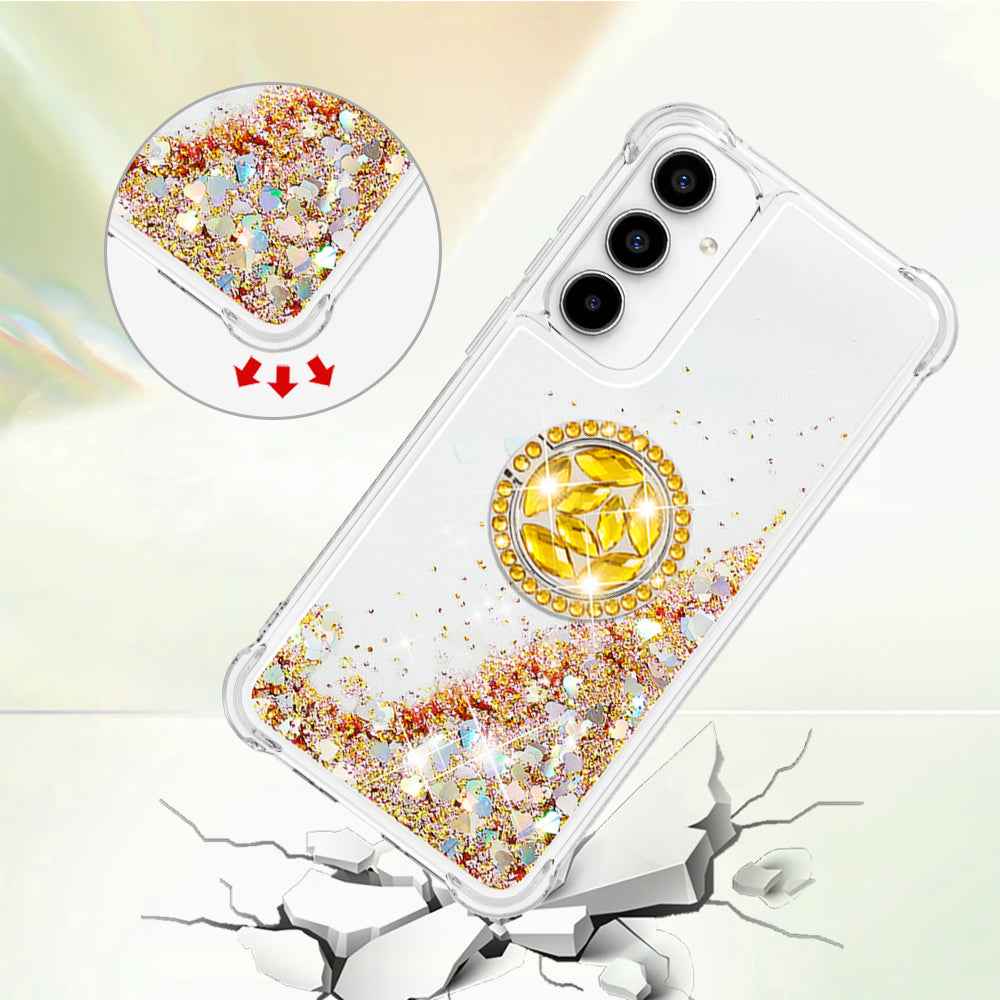 For Samsung Galaxy A57 5G TPU Case with Kickstand Quicksand Shockproof Cover - Gold / Hearts