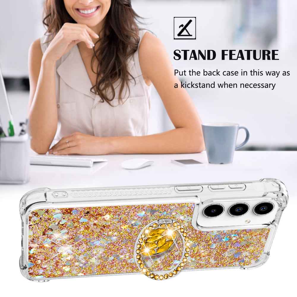For Samsung Galaxy A57 5G TPU Case with Kickstand Quicksand Shockproof Cover - Gold / Hearts
