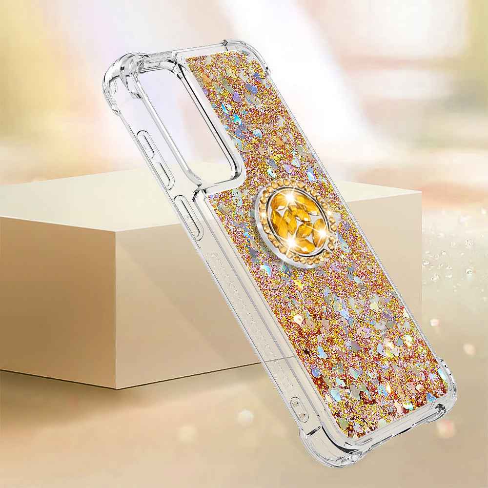 For Samsung Galaxy A57 5G TPU Case with Kickstand Quicksand Shockproof Cover - Gold / Hearts