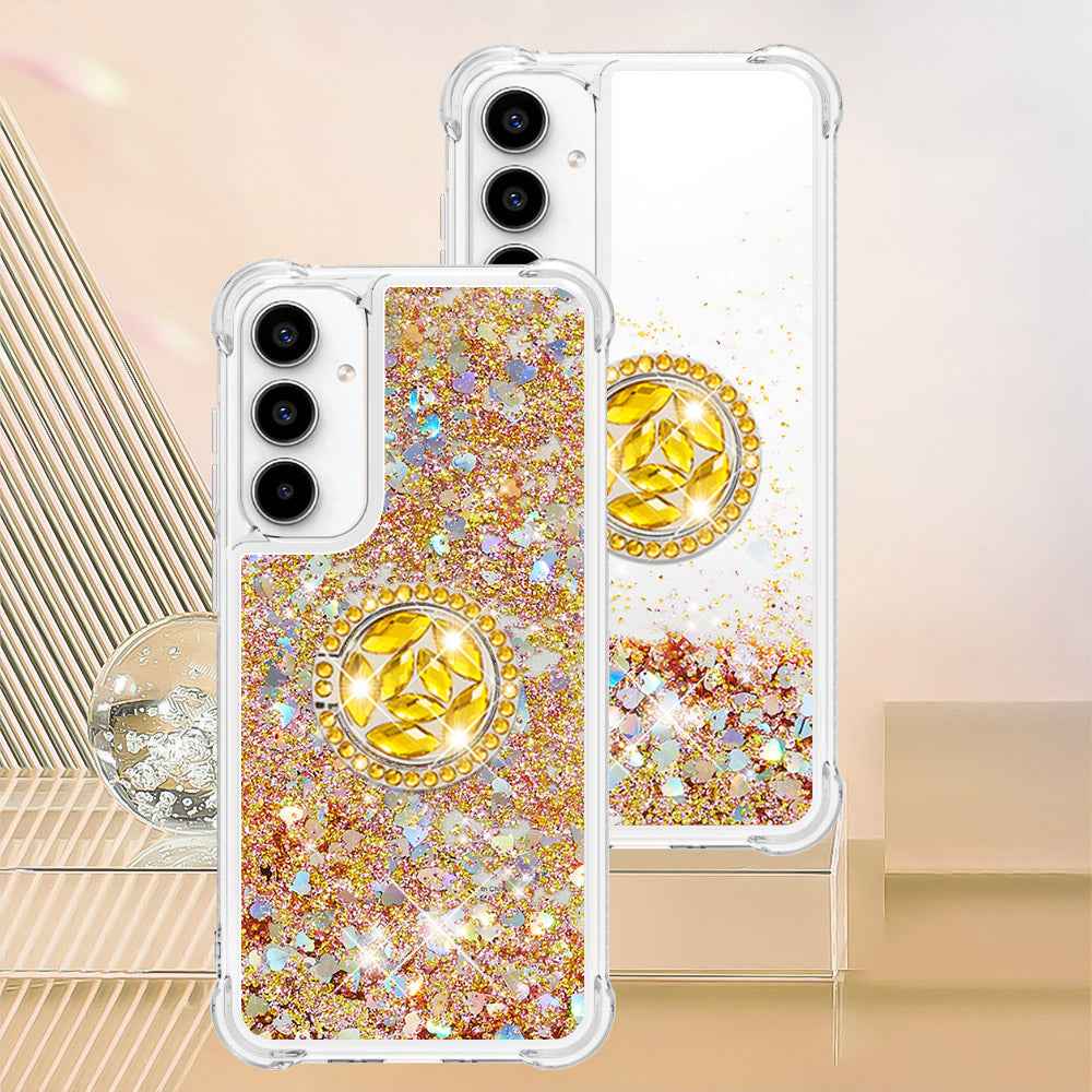 For Samsung Galaxy A57 5G TPU Case with Kickstand Quicksand Shockproof Cover - Gold / Hearts