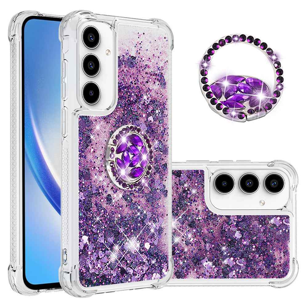 For Samsung Galaxy A57 5G TPU Case with Kickstand Quicksand Shockproof Cover - Dark Purple / Heart