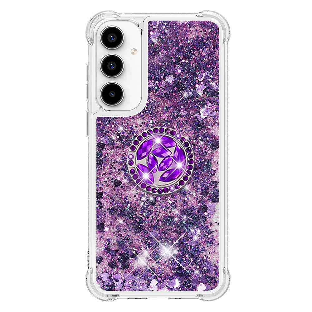 For Samsung Galaxy A57 5G TPU Case with Kickstand Quicksand Shockproof Cover - Dark Purple / Heart