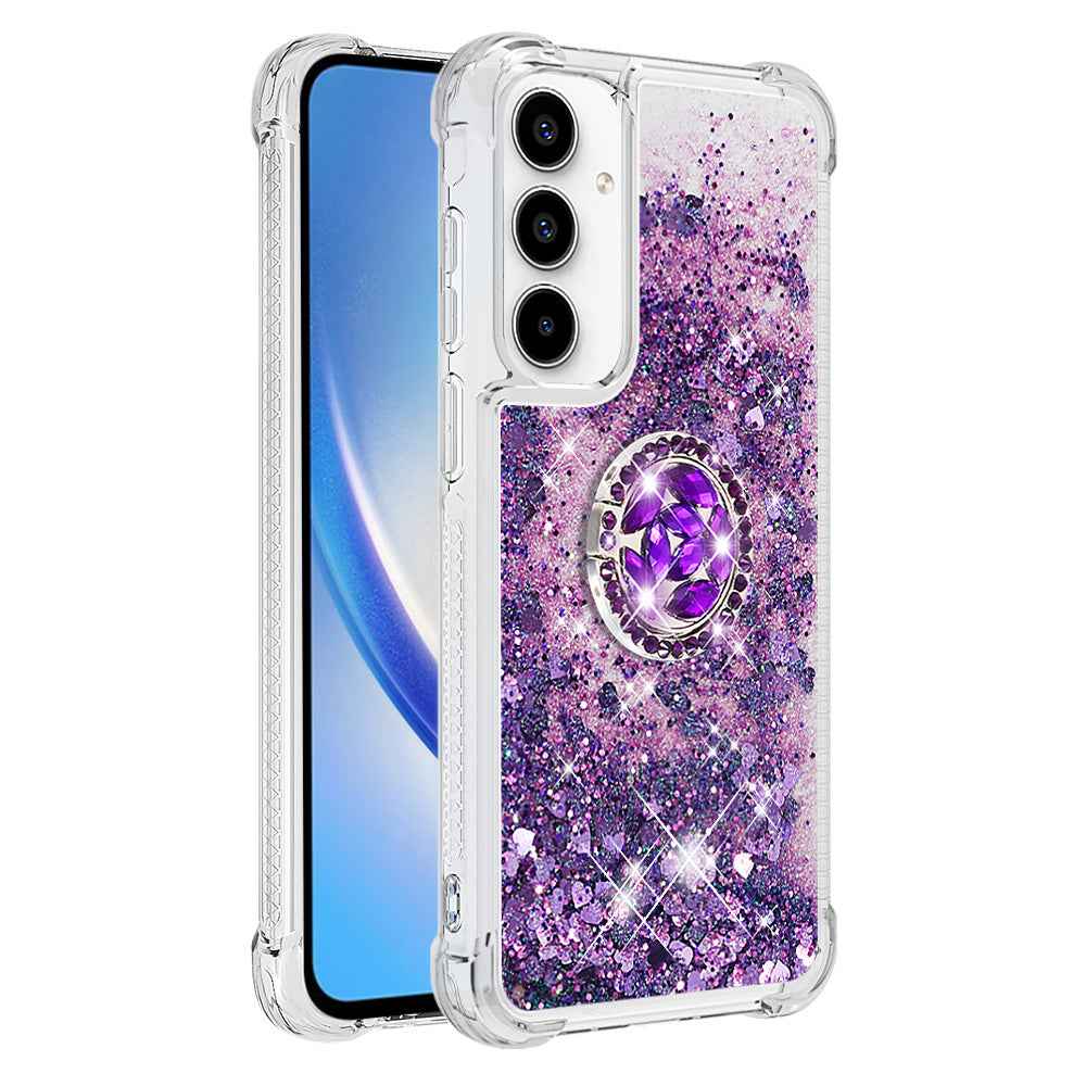 For Samsung Galaxy A57 5G TPU Case with Kickstand Quicksand Shockproof Cover - Dark Purple / Heart
